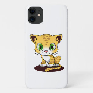 SPOTTED BROWN GREEN-EYED KITTEN ON A MAROON MAT iPhone 11 CASE