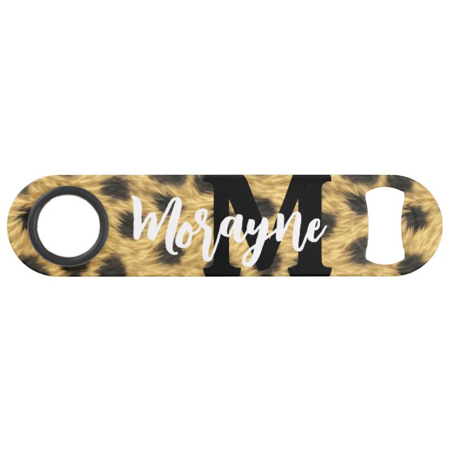 Spotted Cat Animal Print Black White Monogram Name (Back Horizontal)