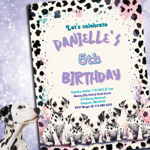 Spotted Dalmatian Pastel Watercolor Birthday Party Invitation