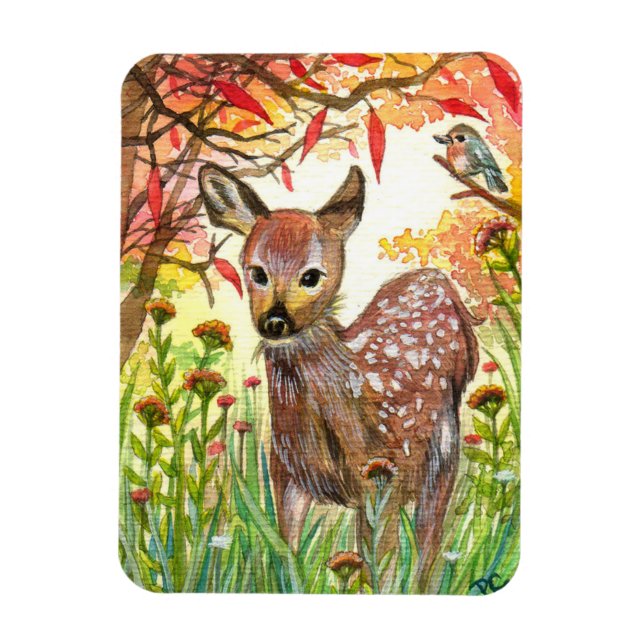 Spotted Deer And Little Bird Magnet (Vertical)