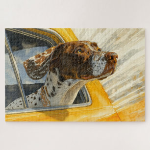 Spotted Dog on Car Ride Art Print Jigsaw Puzzle