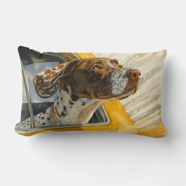 Spotted Dog on Car Ride Art Print Lumbar Cushion (Front)