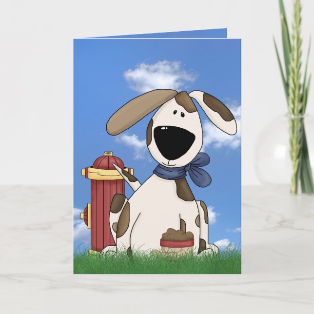 spotted dog with fire hydrant birthday humour card (Front)