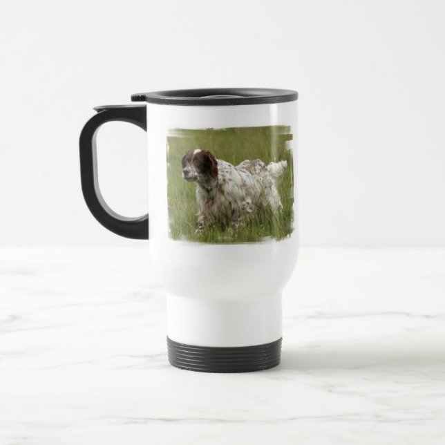 Spotted English Setter Dog Plastic Travel Mug (Left)