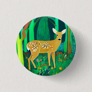 Spotted Fawn in a Fantasy Forest Setting  3 Cm Round Badge