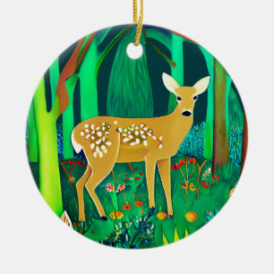 Spotted Fawn in a Fantasy Forest Setting  Ceramic Tree Decoration