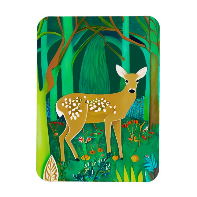 Spotted Fawn in a Fantasy Forest Setting  Magnet (Vertical)