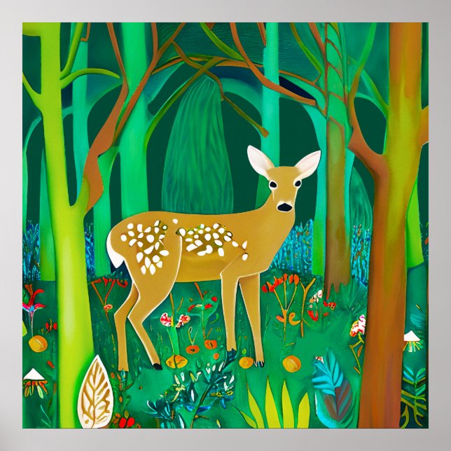 Spotted Fawn in a Fantasy Forest Setting Poster (Front)