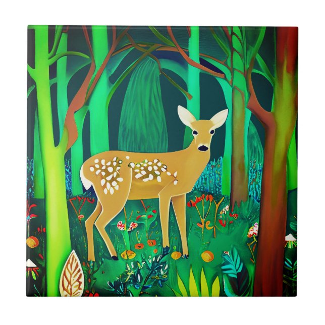 Spotted Fawn in a Fantasy Forest Setting  Tile (Front)