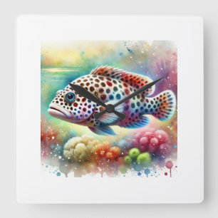 Spotted Fish Harmony 220824AREF142 - Watercolor Square Wall Clock