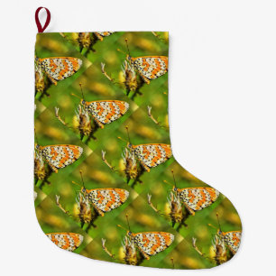 Spotted Fritillary Orange and White Butterfly Large Christmas Stocking