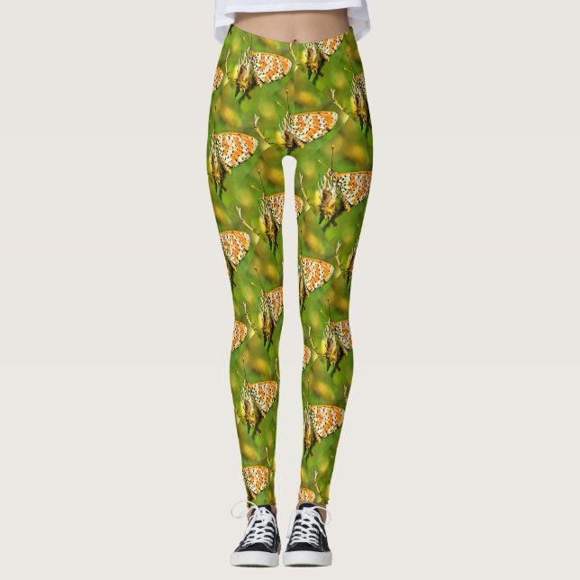 Spotted Fritillary Orange and White Butterfly  Leggings (Front)