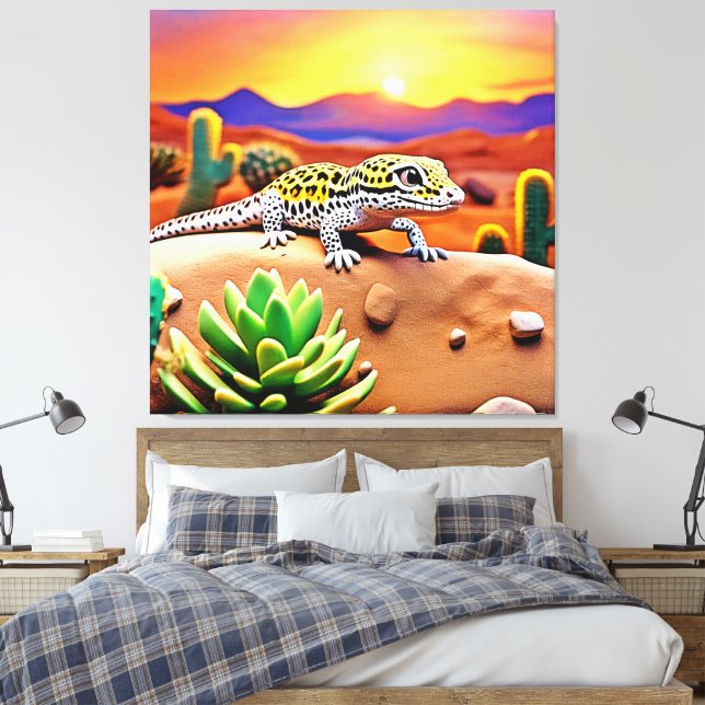 Spotted Gecko Desert Sunset Canvas Print (Insitu(Bedroom))