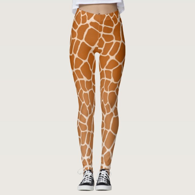 Spotted Giraffe Fur Realisic Wild Animal Print Leggings (Front)