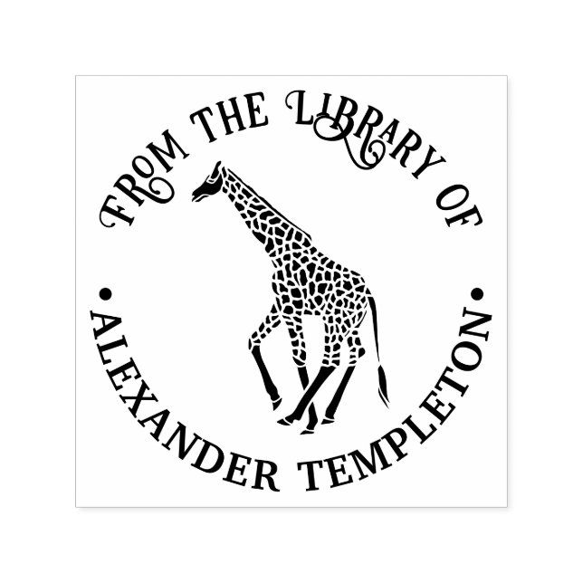 Spotted Giraffe Silhouette Library Book Name Self-inking Stamp (Design)