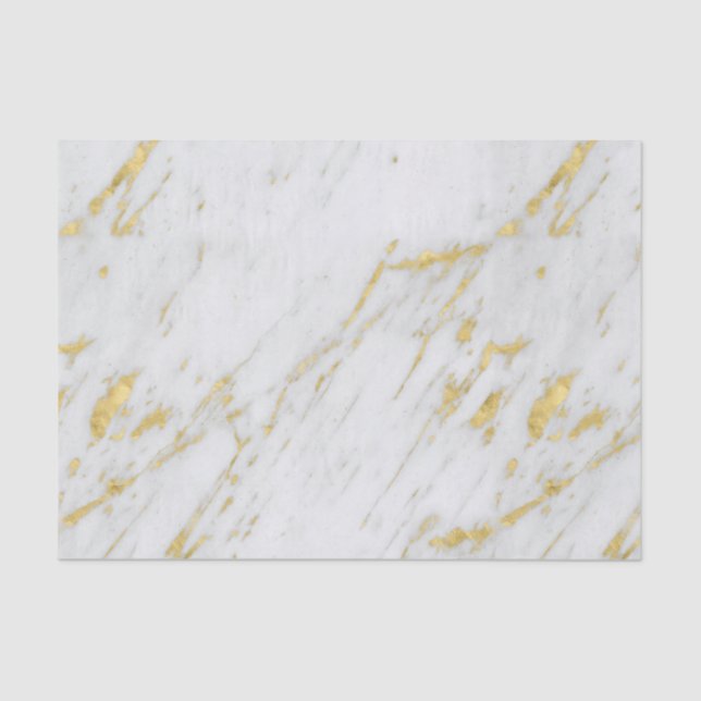 Spotted Gold Glitter Over White Marble Tissue Paper (Front)