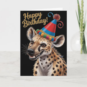 spotted Hyena wearing birthday hat Card