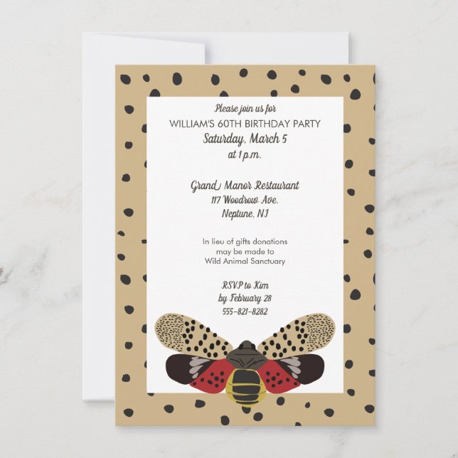 Spotted Lanternfly Bug Personalised Invitation (Front)
