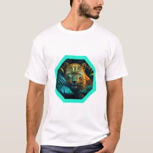 Spotted Leopard In The Jungle With Turquoise Frame T-Shirt