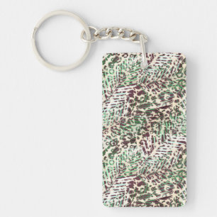 Spotted, leopard, tropical, palm, leaves, brown, key ring