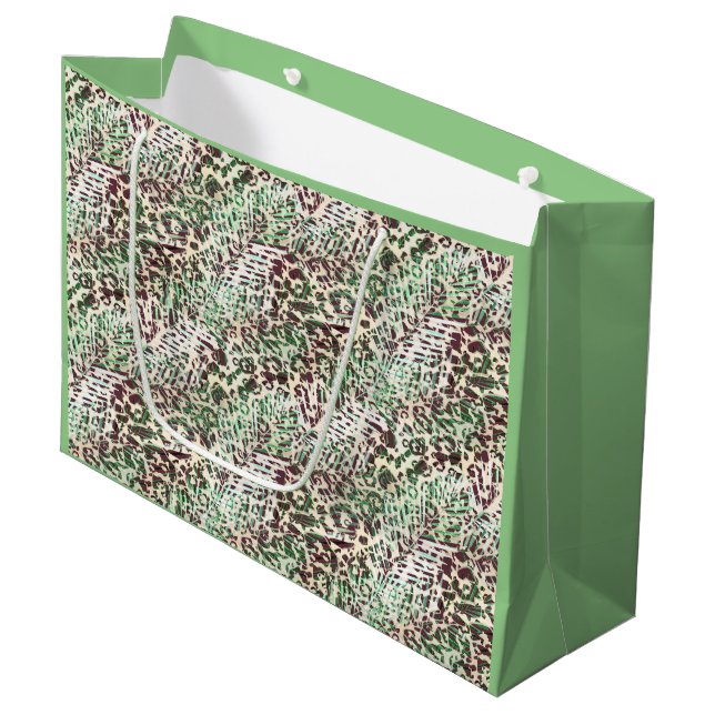 Spotted, leopard, tropical, palm, leaves, brown, l large gift bag (Front Angled)