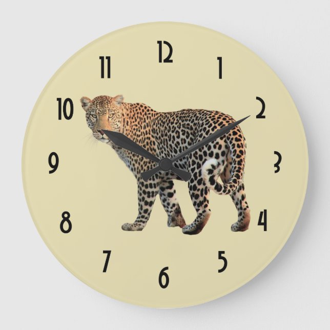 Spotted Leopard Wild Cat Photograph Large Clock (Front)