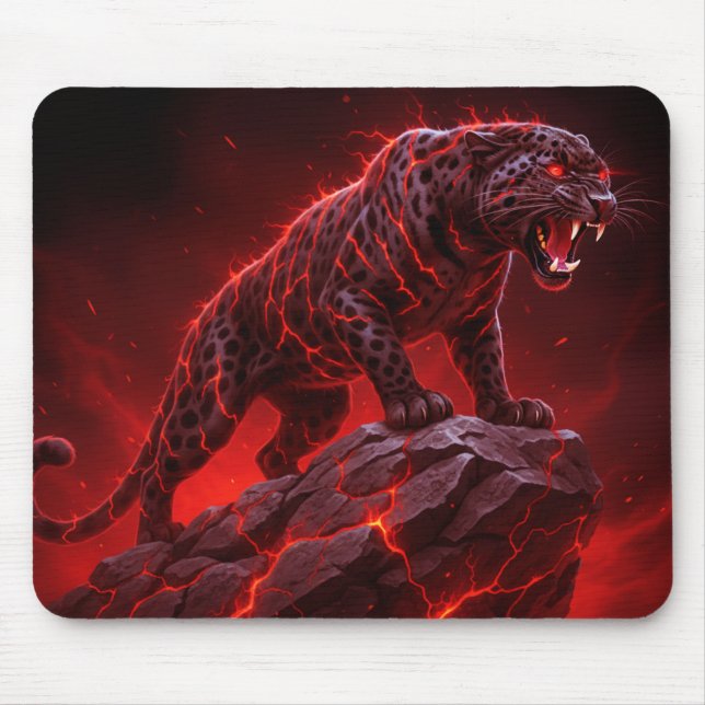 Spotted Leopard With Red Electrical Charges Mouse Mat (Front)