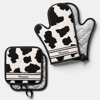 Spotted Moo Cow Dutch Holstein Animal Spots Oven Mitt & Pot Holder Set