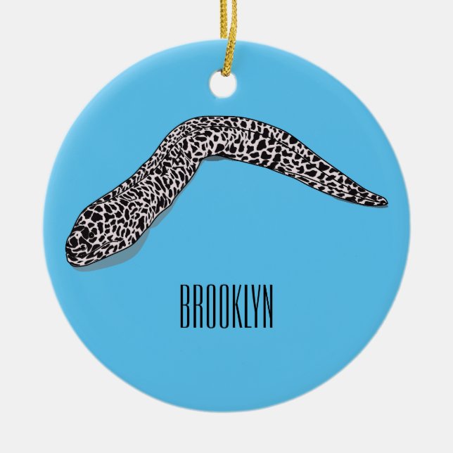 Spotted moray eel cartoon illustration ceramic tree decoration (Front)