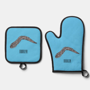 Spotted moray eel cartoon illustration oven mitt & pot holder set