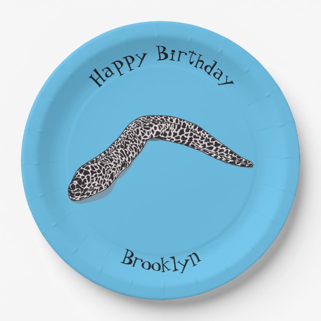 Spotted moray eel cartoon illustration paper plate (Front)