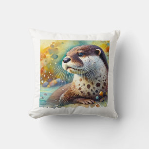 Spotted Neck Otter 230824AREF106 - Watercolor Cushion