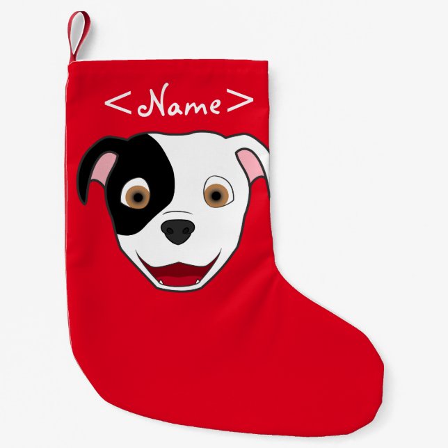 Spotted Pitbull Face Small Christmas Stocking (Front)