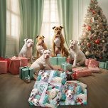 Spotted PitBull Pups Seafoam Green Christmas Wrapping Paper<br><div class="desc">Spotted Pitbull pups on a pastel seafoam green background,  with presents and bows.. and sparkles to make a beautiful Christmas paper to wrap your gifts in this year,  a must have for pitbull families or any dog lovers  -  - A © WhimsicalArtwork™ original -</div>