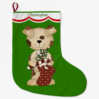 Spotted Puppy Dog Large Christmas Stocking