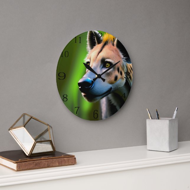 Spotted Stalking Hyena Watching His Prey, Large Clock (Office)