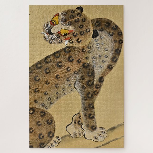 Spotted Tiger Minhwa with Magpie Jigsaw Puzzle (Vertical)