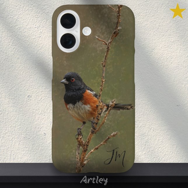 Spotted Towhee Bird Painting Custom Name Birder  Case-Mate iPhone Case (Creator Uploaded)