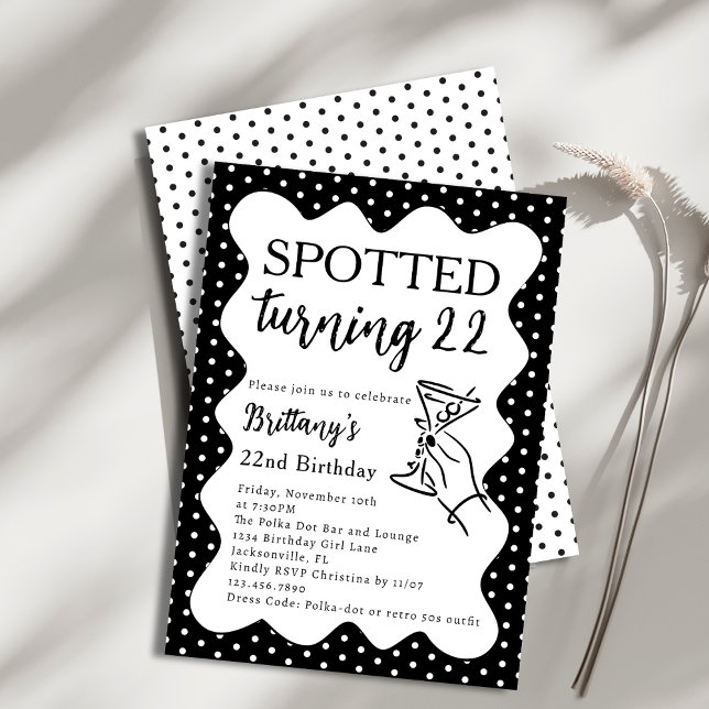 Spotted Turning 22 Polka Dot 22nd Birthday Party Invitation (Creator Uploaded)