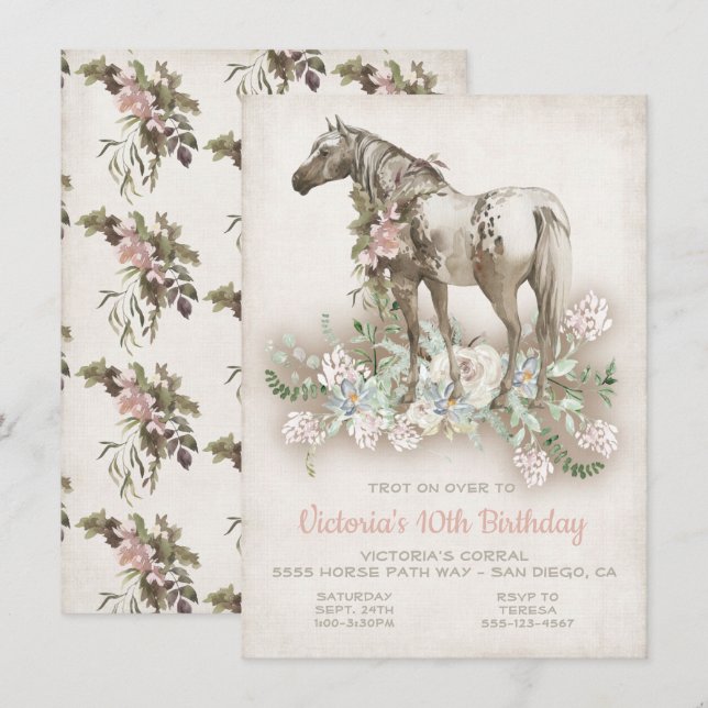 Spotted White Horse Birthday Party Invitation (Front/Back)
