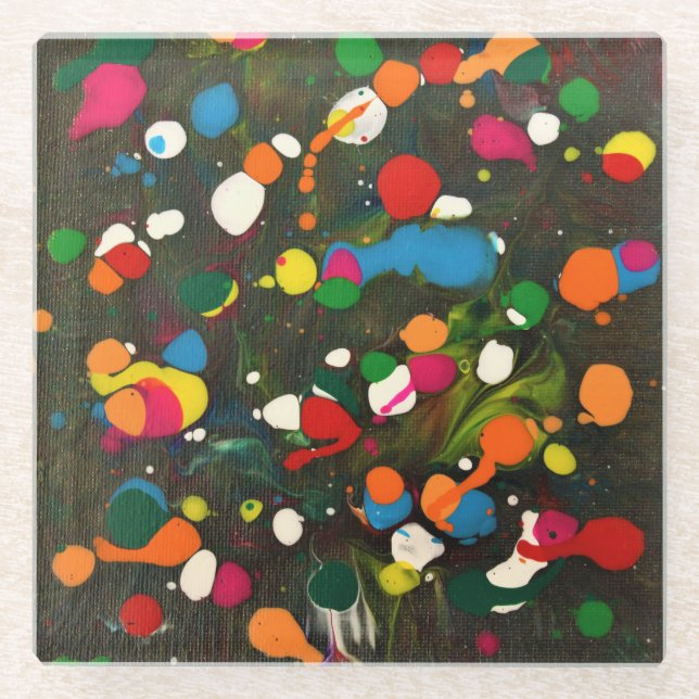 Spotty colourful abstract art coaster (Front)