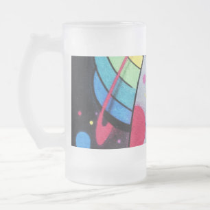 spotty graffiti frosted glass beer mug