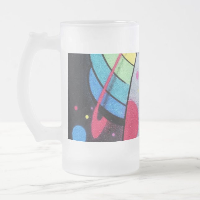 spotty graffiti frosted glass beer mug (Left)