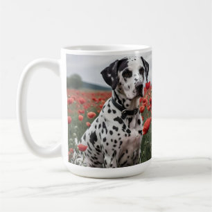 Spotty Handsome Dalmation Dog In The Poppy Field, Coffee Mug