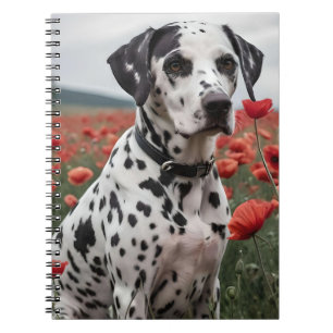 Spotty Handsome Dalmation Dog In The Poppy Field, Notebook