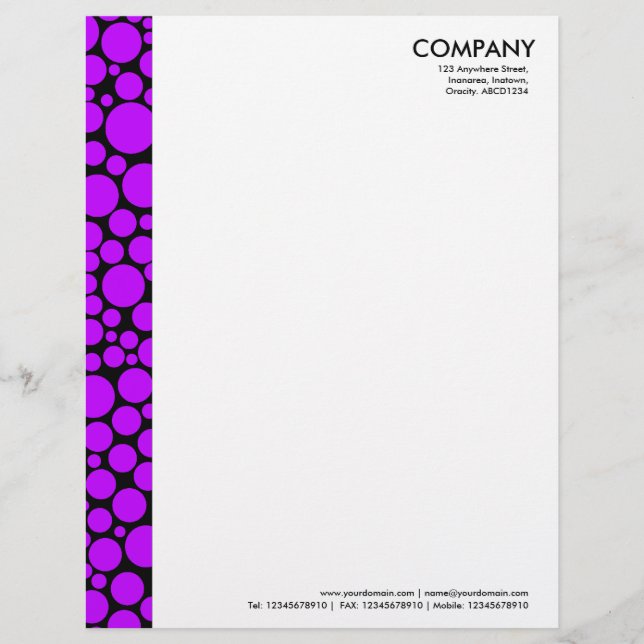 Spotty Margin - Purple on Black Personalised Letterhead (Front)