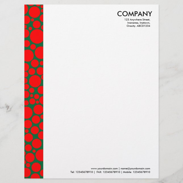 Spotty Margin - Red on Dark Green Personalized Letterhead (Front)