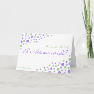 Spotty Modern Purple Green Be My Bridesmaid Invite