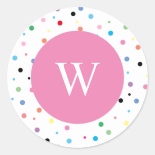 Spotty Monogram Initial Pink Round Sticker