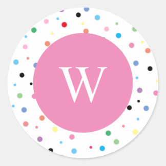 Spotty Monogram Initial Pink Round Sticker